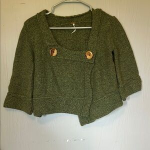 Free People Green Chunky Knit Cropped Cardigan